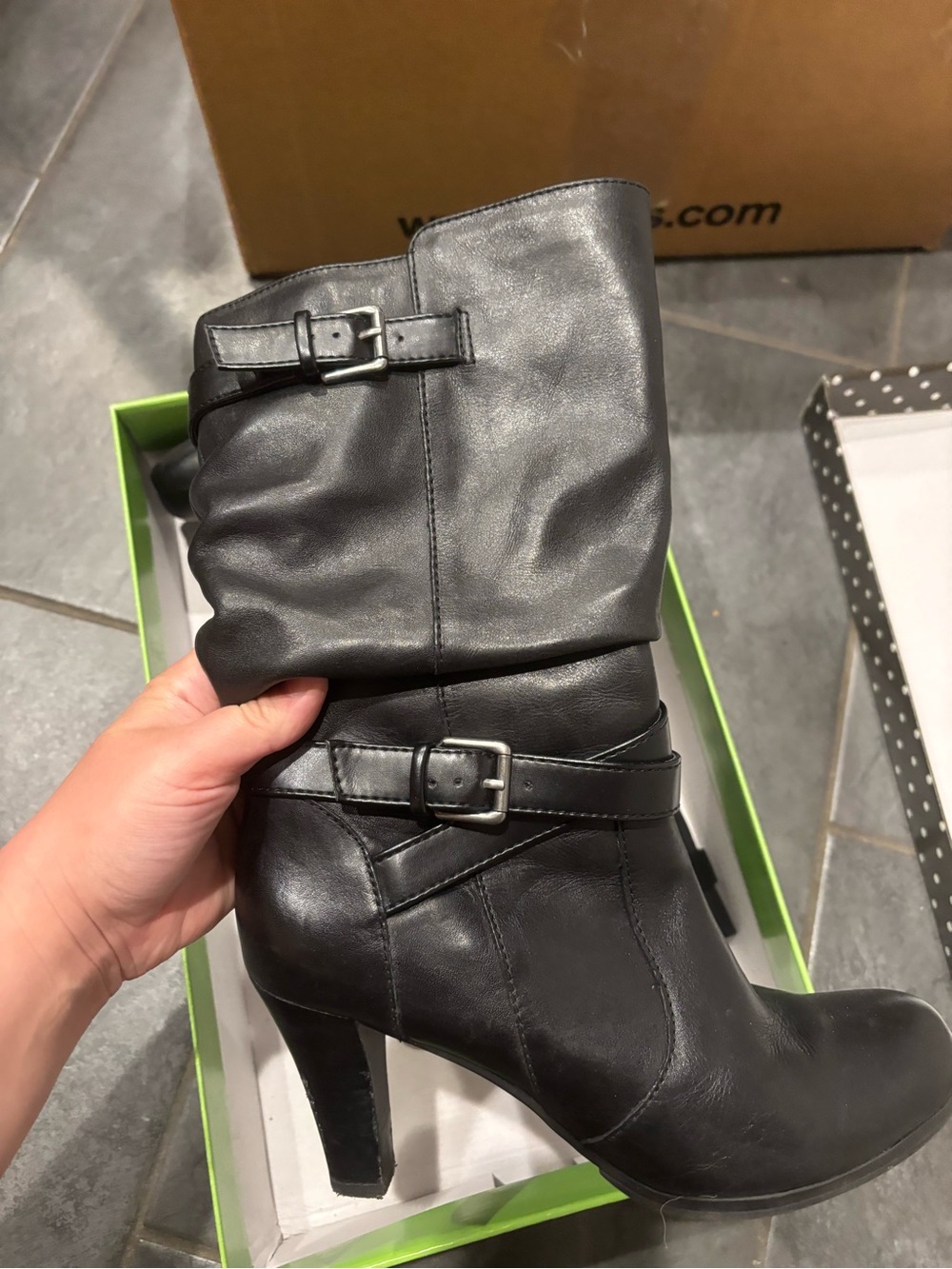 Women’s Kelly & Katie “Christy” black leather heeled boots size 8.5 - Picture 4 of 8